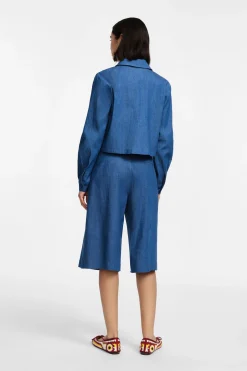 Bermuda effetto denim con pinces