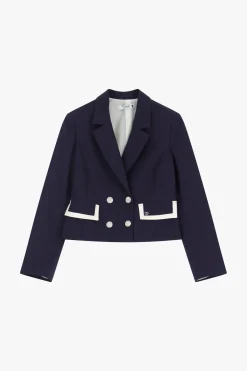 Blazer corto con bottoni e tasche a contrasto