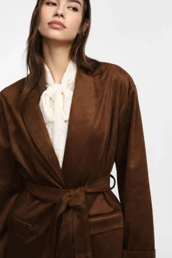 Blazer effetto suede con cintura tono su tono