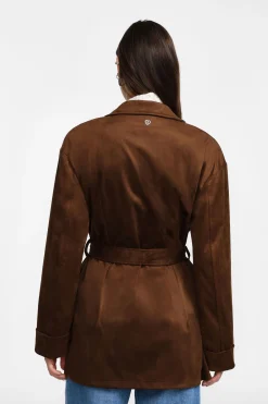 Blazer effetto suede con cintura tono su tono