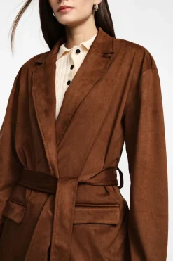 Blazer effetto suede senza chiusura con cintura