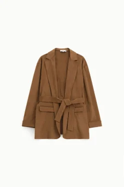 Blazer effetto suede senza chiusura con cintura
