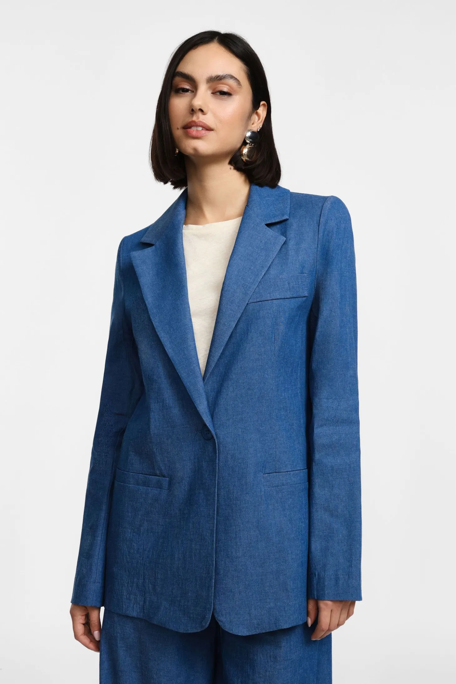 Blazer monopetto effetto denim