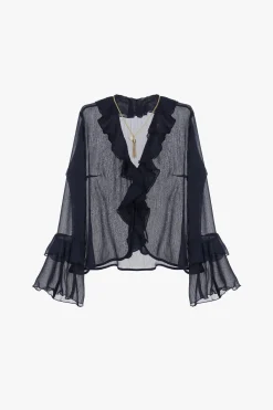 Blusa con maniche lunghe e volant
