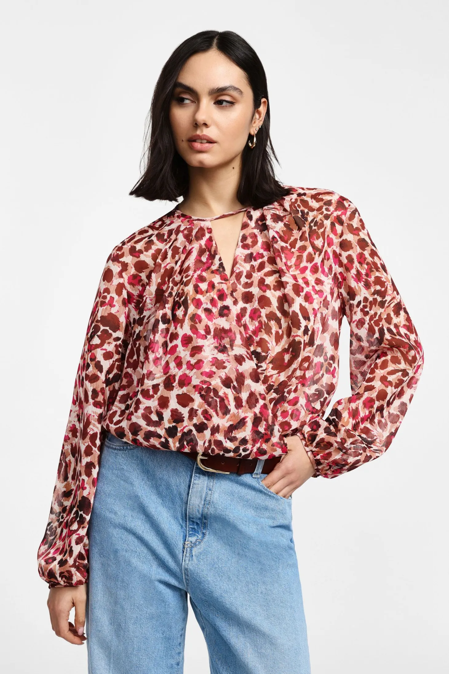 Bluse stampa animalier con maniche lunghe