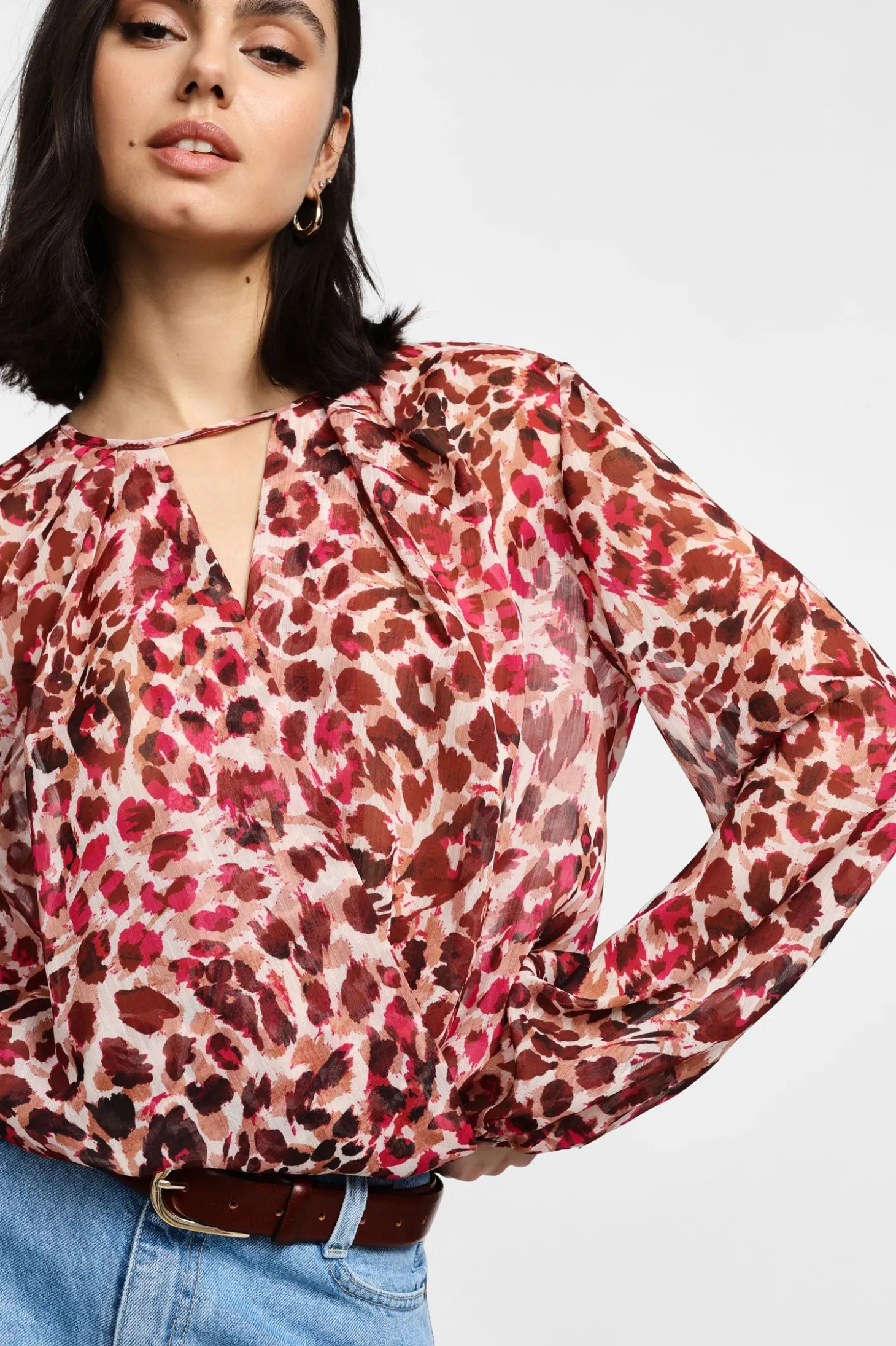 Bluse stampa animalier con maniche lunghe