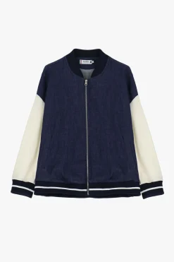 Bomber in denim con chiusura zip