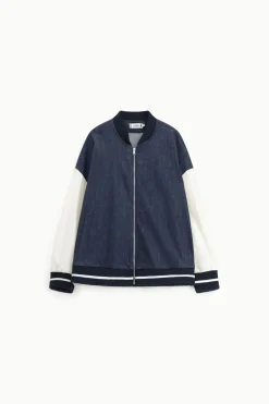 Bomber in denim con chiusura zip
