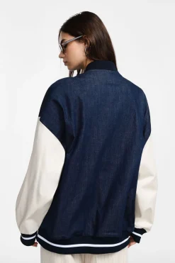 Bomber in denim con chiusura zip