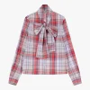 Camicia a quadri maniche lunghe con fiocco