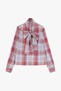 Camicia a quadri maniche lunghe con fiocco