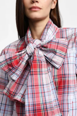 Camicia a quadri maniche lunghe con fiocco