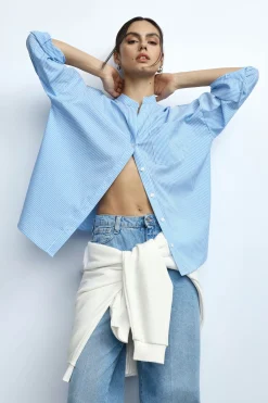 Camicia a righe con collo coreano