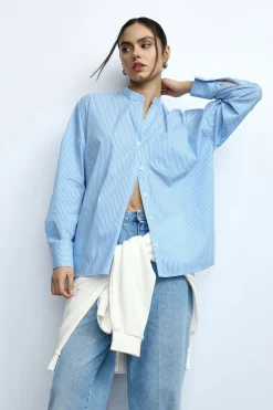 Camicia a righe con collo coreano