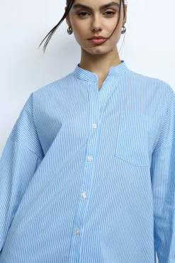 Camicia a righe con collo coreano