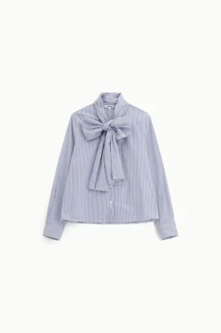 Camicia a righe con maniche lunghe e fiocco