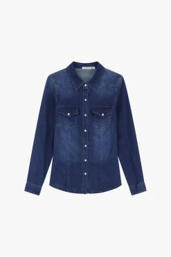 Camicia denim con tasche e bottoni