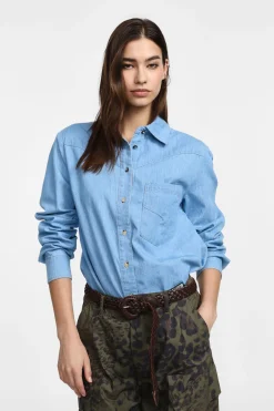 Camicia di jeans a bottoni con taschino