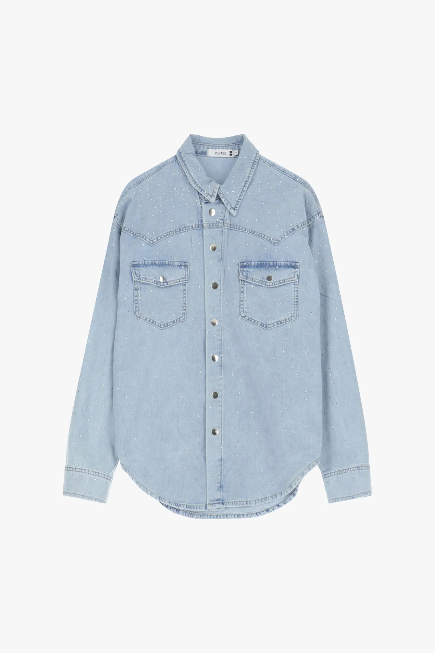 Camicia di jeans con strass e tasche
