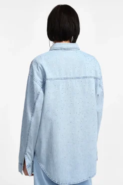 Camicia di jeans con strass e tasche