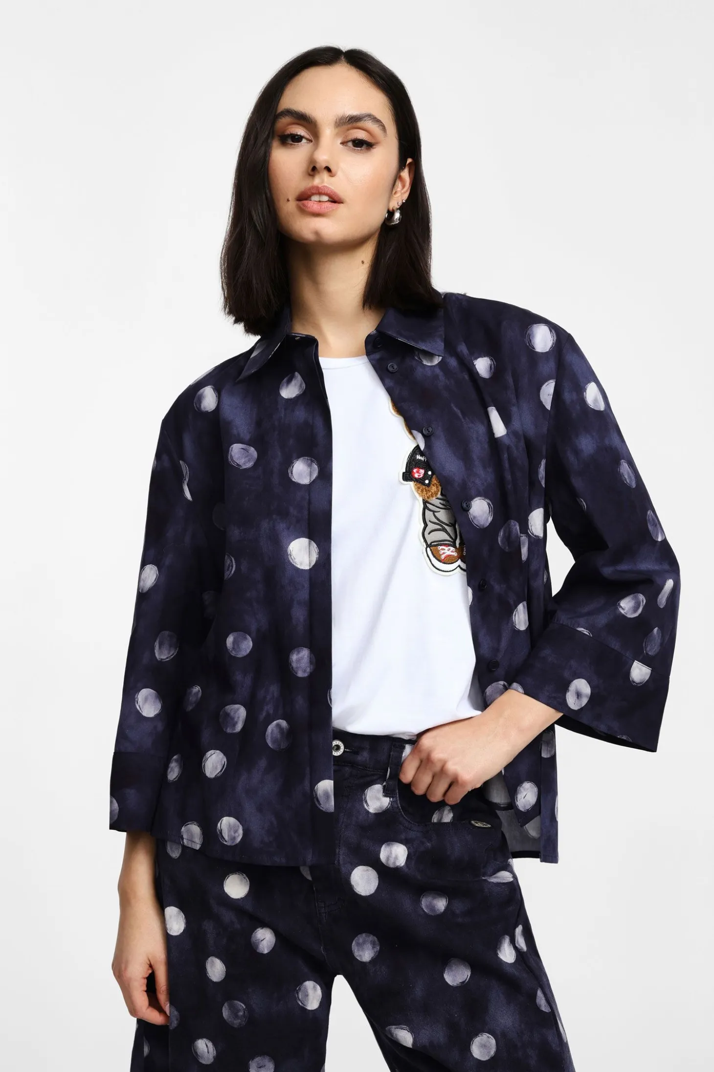 Camicia stampa pois con maniche a 3/4