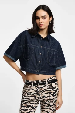 Giacca denim corta con bottoni
