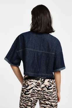 Giacca denim corta con bottoni