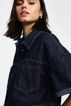 Giacca denim corta con bottoni