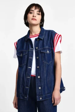 Gilet di jeans con bottoni e tasche