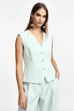 Gilet gessato con bottoni
