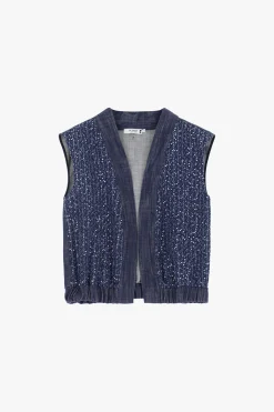 Gilet in denim aperto con paillettes