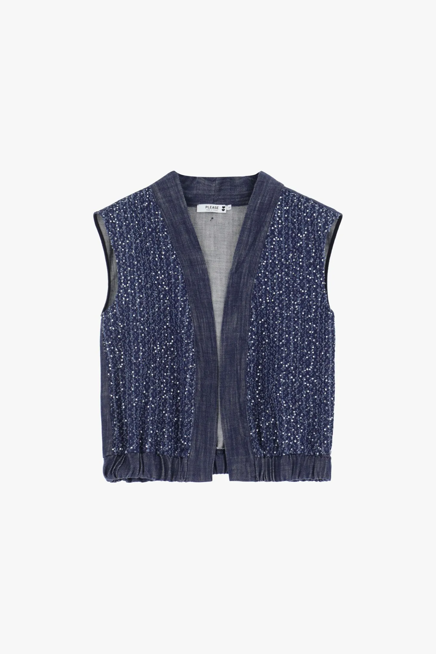 Gilet in denim aperto con paillettes