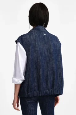 Gilet in denim aperto con paillettes