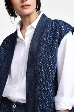 Gilet in denim aperto con paillettes