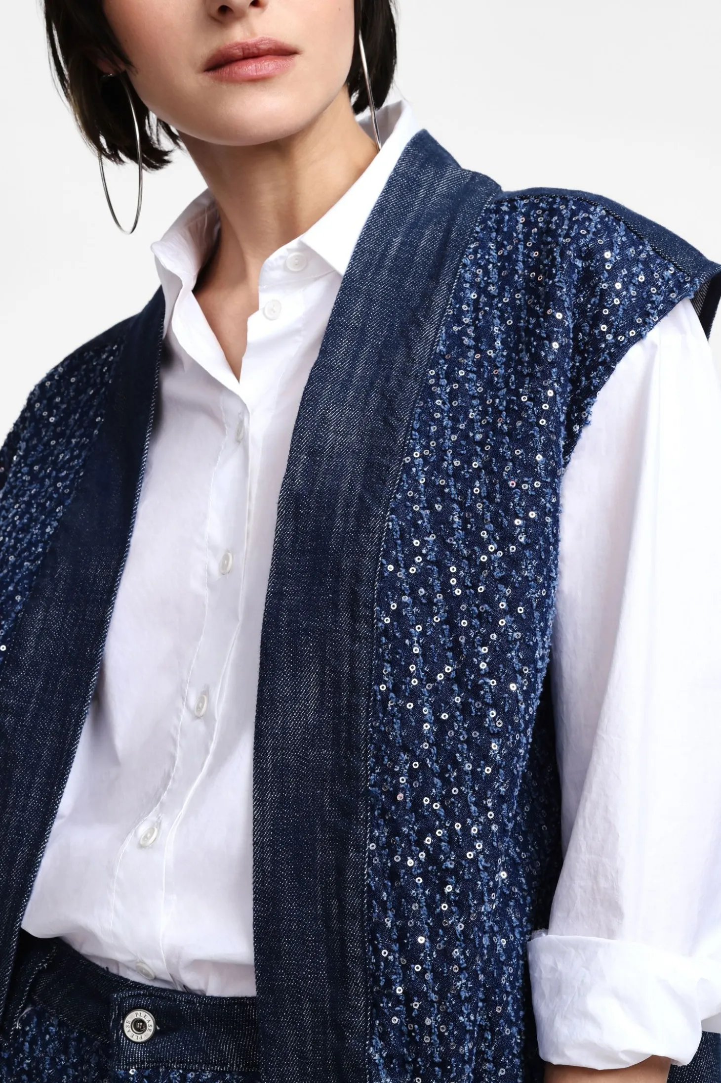 Gilet in denim aperto con paillettes