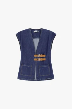 Gilet in denim con doppio cinturino