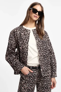 Giubbotto denim animalier con girocollo