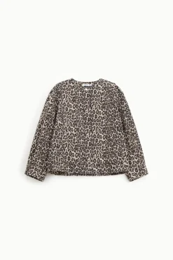 Giubbotto denim animalier con girocollo