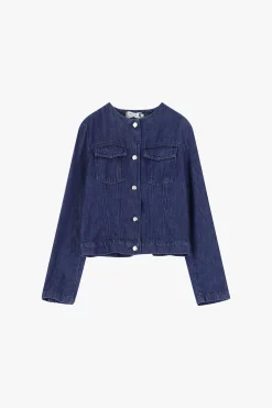 Giubbotto denim girocollo con abbottonatura anteriore
