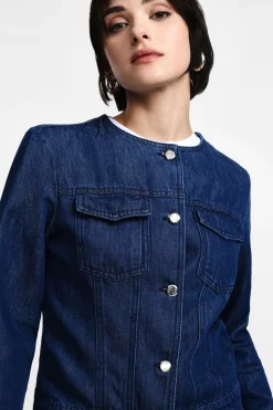 Giubbotto denim girocollo con abbottonatura anteriore