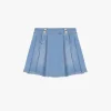 Gonna corta in denim con bottoni e pieghe