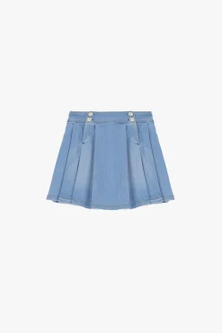 Gonna corta in denim con bottoni e pieghe