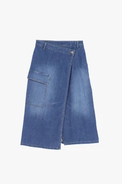 Gonna midi in denim a portafoglio con tasca
