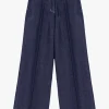 Jeans a gamba larga con vita alta e piega