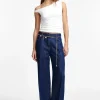Jeans a gamba larga con vita alta e piega