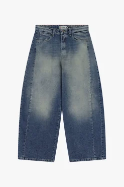 Jeans a gamba larga tapered con vita media