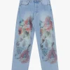 Jeans dritti a stampa floreale