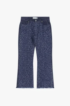 Jeans flare con paillettes e vita media