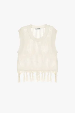 Maglia senza maniche con frange