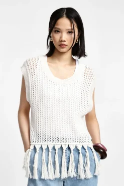 Maglia senza maniche con frange